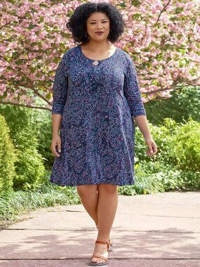 Ulla Popken Navy and Blue Paisley 28/30 Women's Tunic Top/Dress